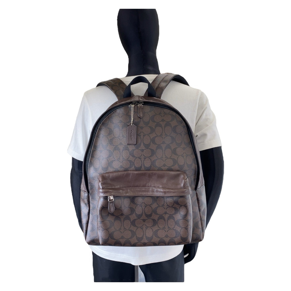 12925
COACH コーチ シグネチャー ブラウン シルバー金具 PVC / レザー リュック・デイパック バックパック  メンズ