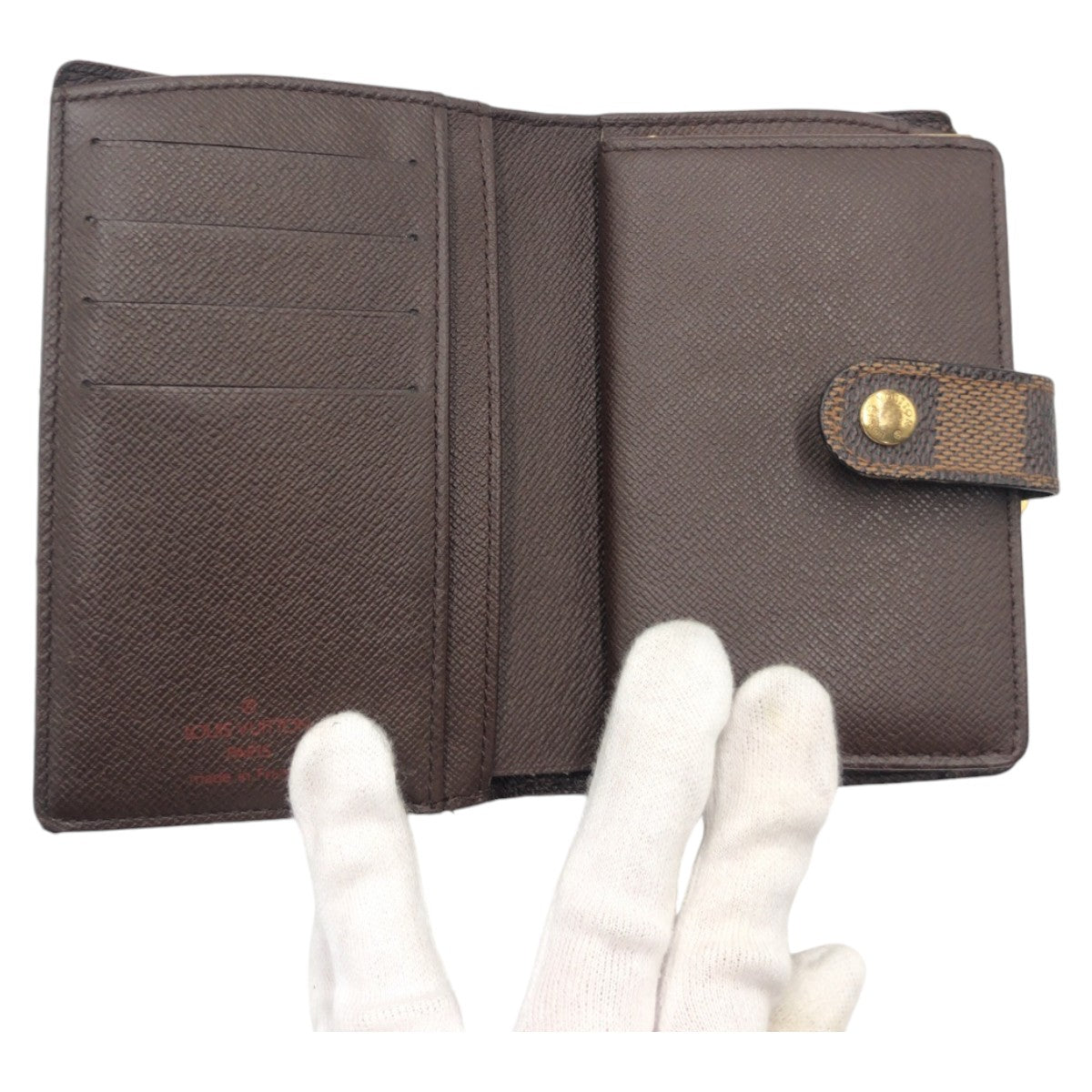 12812
LOUIS VUITTON ルイヴィトン ポルトフォイユ ヴィエノワ ダミエ エベヌ ブラウン ゴールド金具 PVC N61674 折財布 コンパクトウォレット がま口  レディース