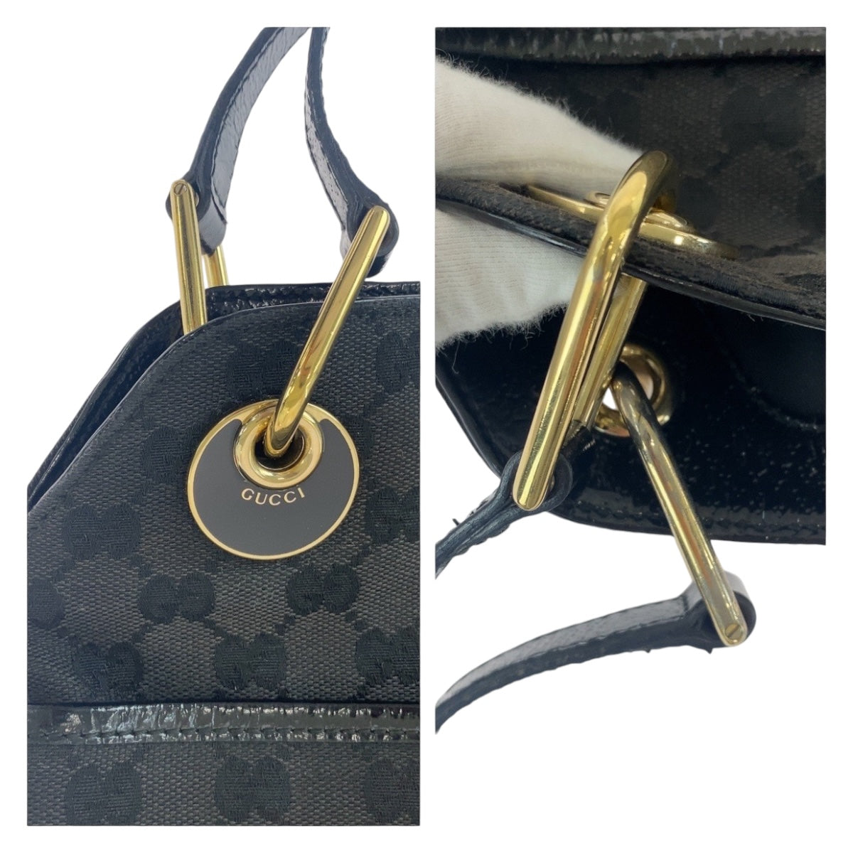 12072
GUCCI グッチ ブラック 黒 ゴールド金具 GGキャンバス / レザー 121023 トートバッグ ショルダーバッグ  レディース