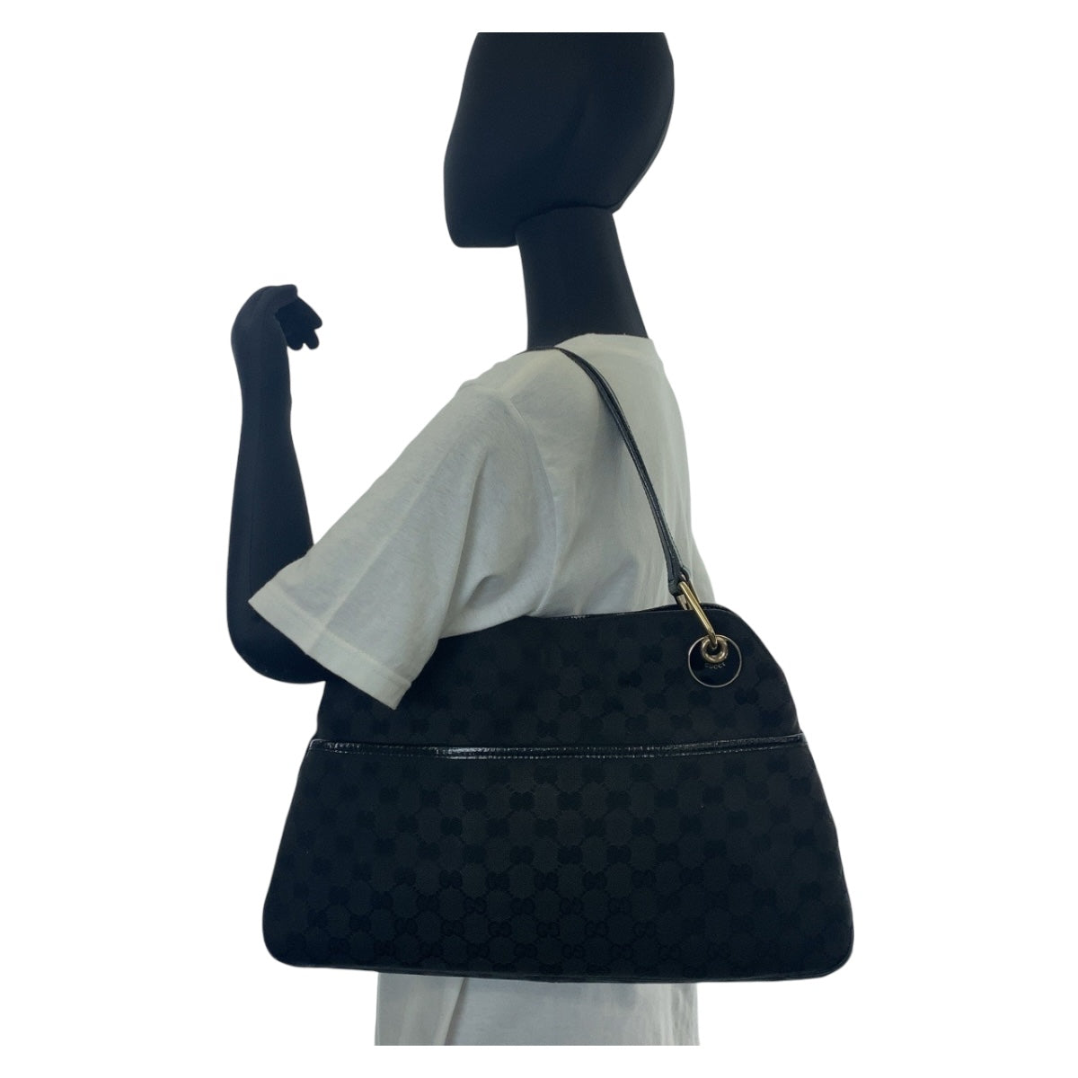 12072
GUCCI グッチ ブラック 黒 ゴールド金具 GGキャンバス / レザー 121023 トートバッグ ショルダーバッグ  レディース