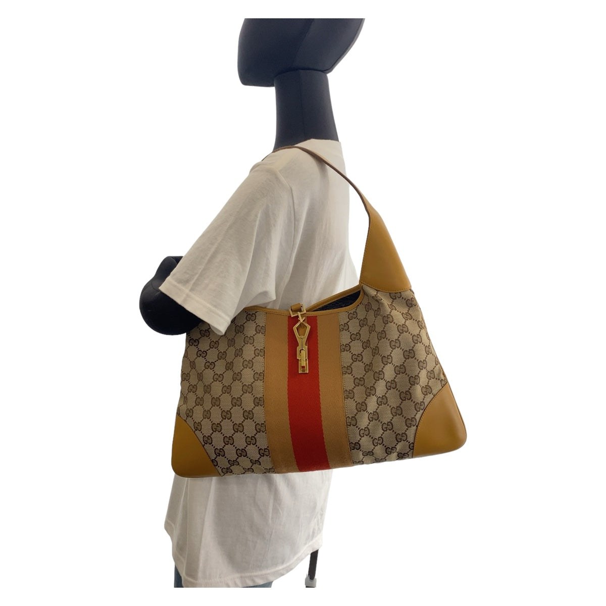 GUCCI グッチ ジャッキー シェリーライン ベージュ キャメル ゴールド金具 GGキャンバス 001.4075 ショルダーバッグ  レディース