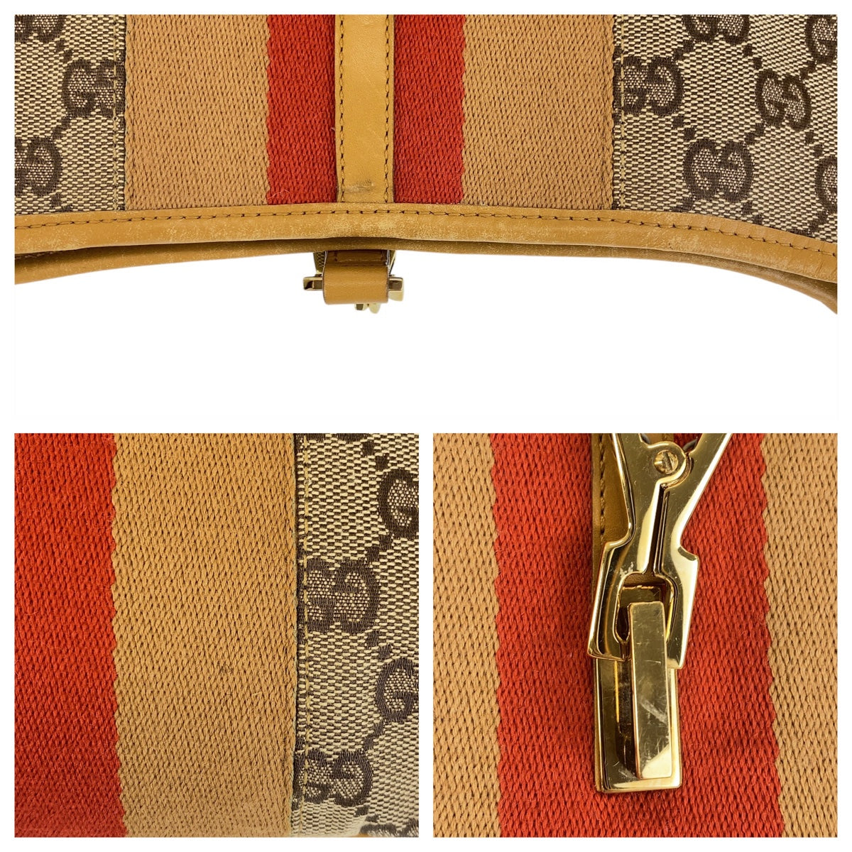 GUCCI グッチ ジャッキー シェリーライン ベージュ キャメル ゴールド金具 GGキャンバス 001.4075 ショルダーバッグ  レディース