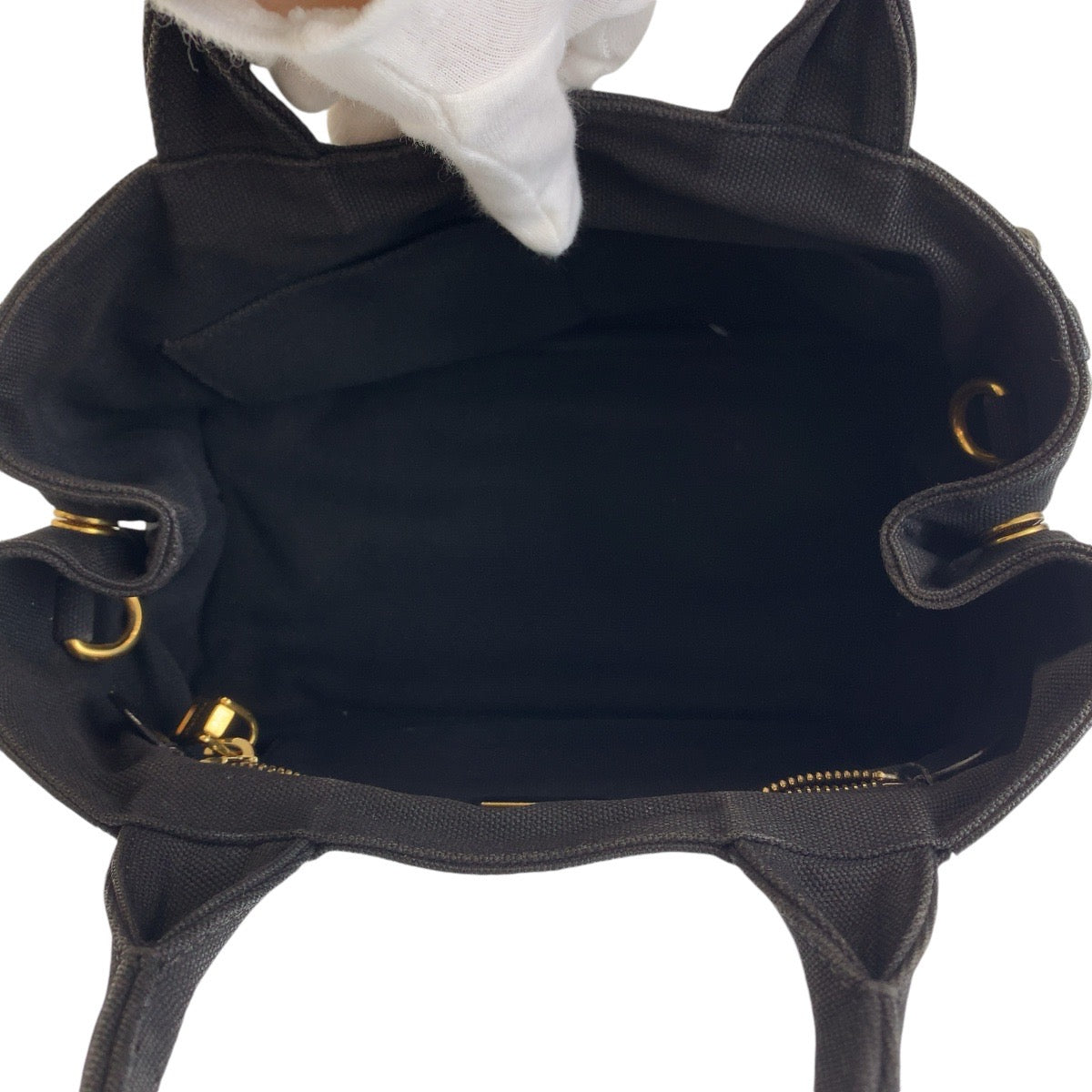 PRADA Prada Studs, Bijou, Canapa, Triangle Logo Plate, Black, Gold Hardware, Canvas Tote Bag, Handbag, Women's