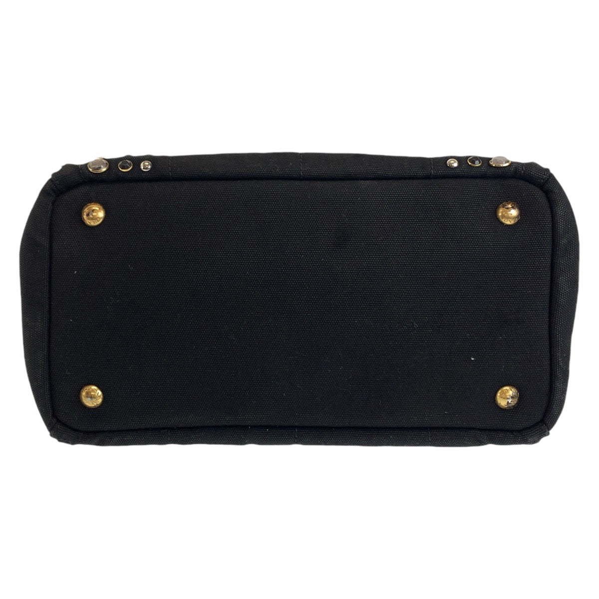 PRADA Prada Studs, Bijou, Canapa, Triangle Logo Plate, Black, Gold Hardware, Canvas Tote Bag, Handbag, Women's