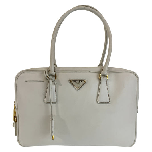 PRADA Prada Saffiano Triangle Logo Plate White Gold Hardware Leather Handbag Shoulder Bag Women's