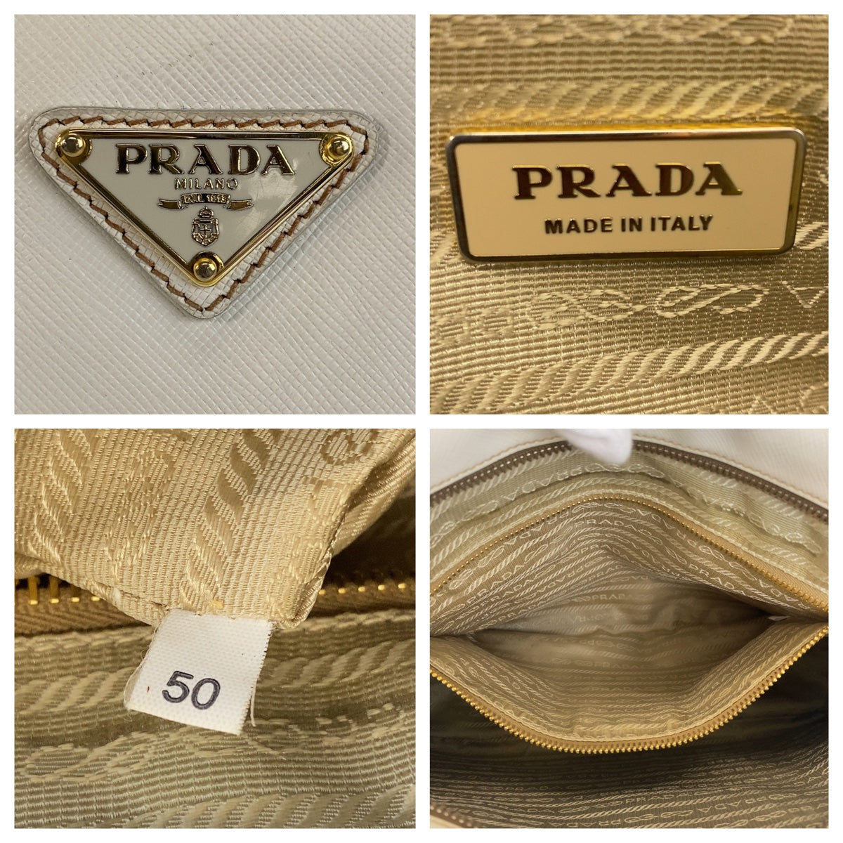 PRADA Prada Saffiano Triangle Logo Plate White Gold Hardware Leather Handbag Shoulder Bag Women's
