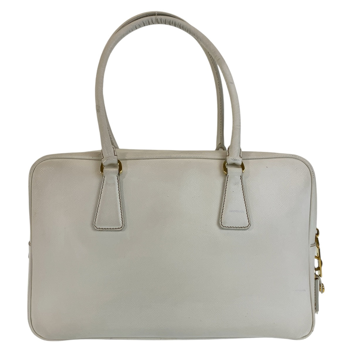 PRADA Prada Saffiano Triangle Logo Plate White Gold Hardware Leather Handbag Shoulder Bag Women's