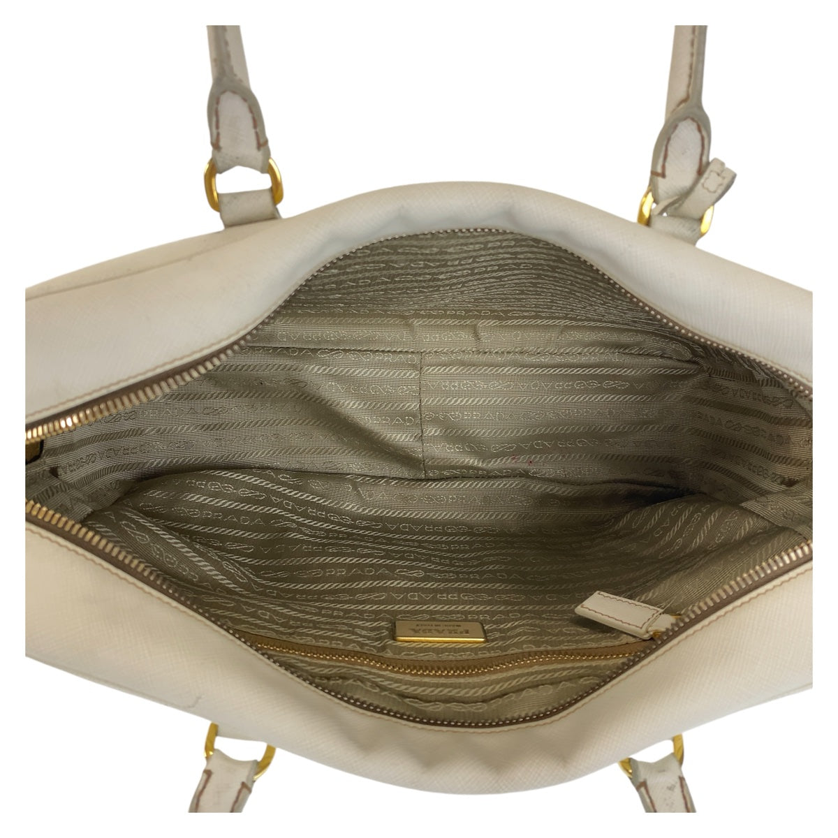 PRADA Prada Saffiano Triangle Logo Plate White Gold Hardware Leather Handbag Shoulder Bag Women's