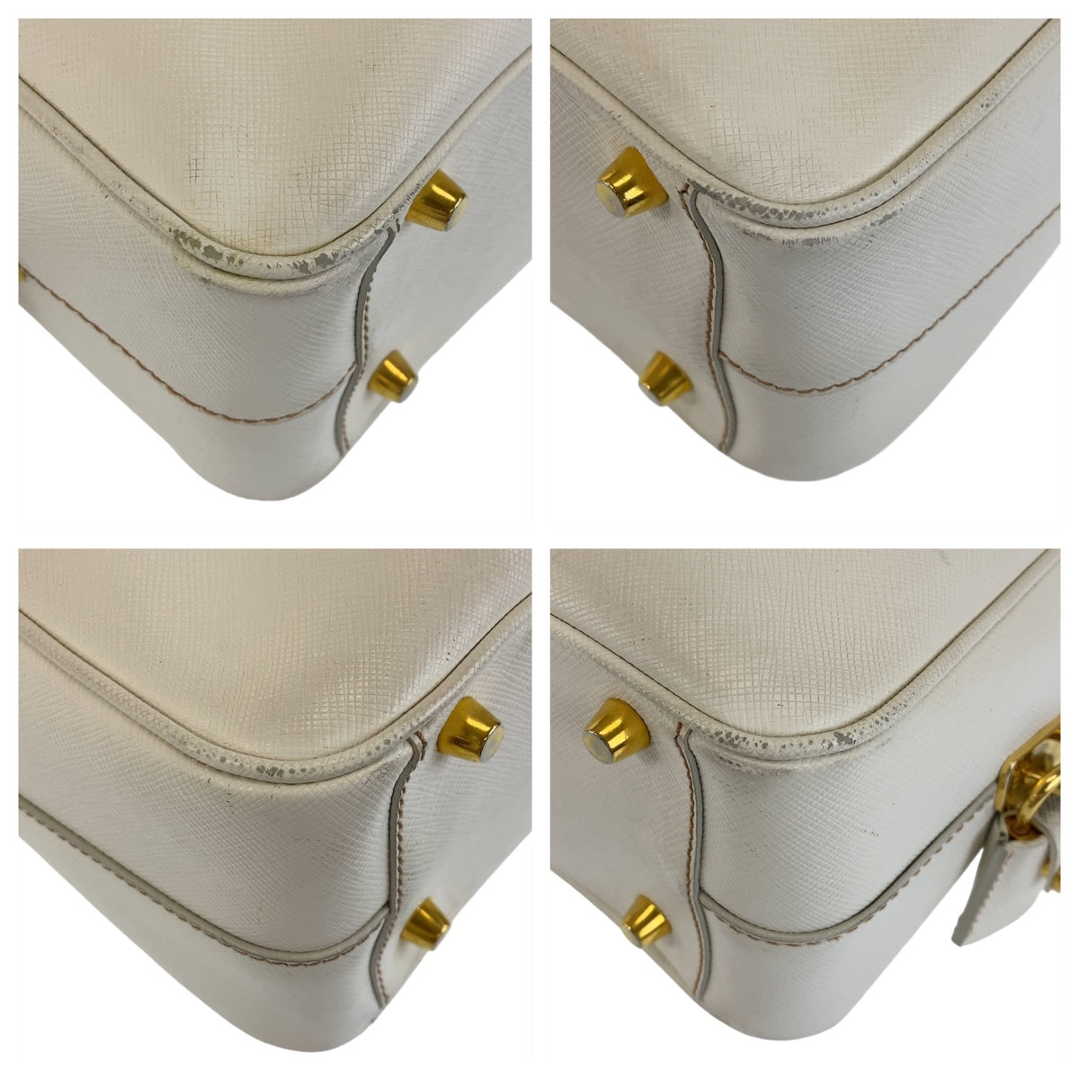 PRADA Prada Saffiano Triangle Logo Plate White Gold Hardware Leather Handbag Shoulder Bag Women's