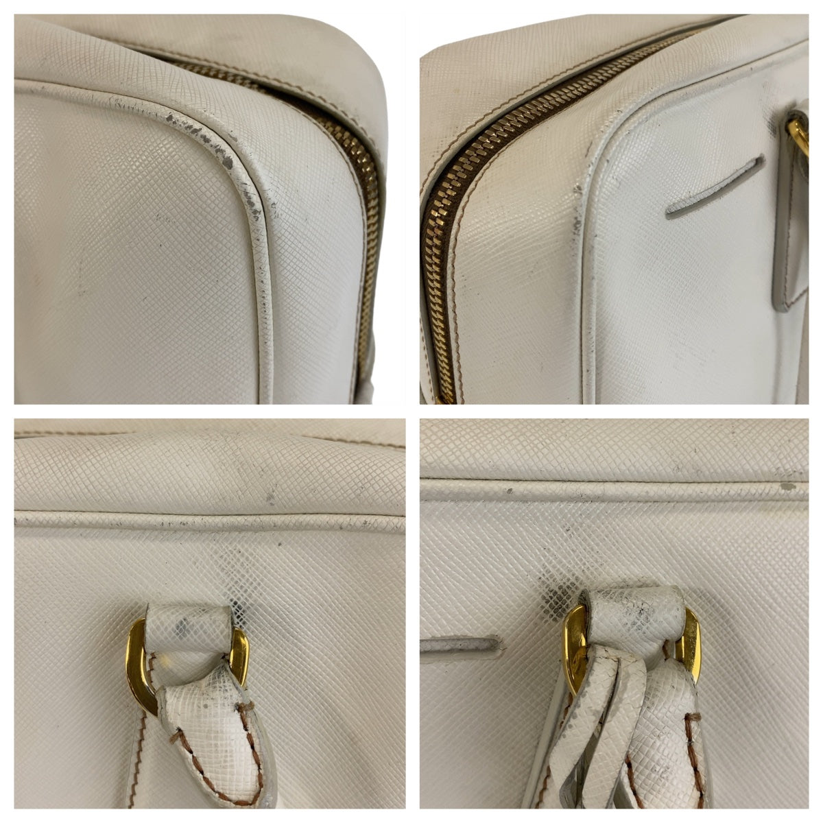 PRADA Prada Saffiano Triangle Logo Plate White Gold Hardware Leather Handbag Shoulder Bag Women's