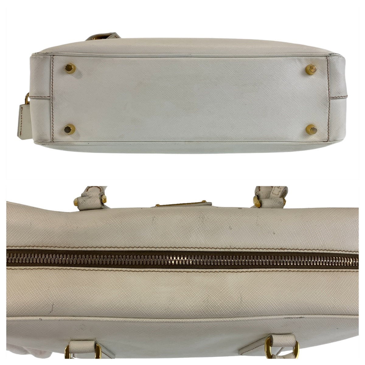 PRADA Prada Saffiano Triangle Logo Plate White Gold Hardware Leather Handbag Shoulder Bag Women's