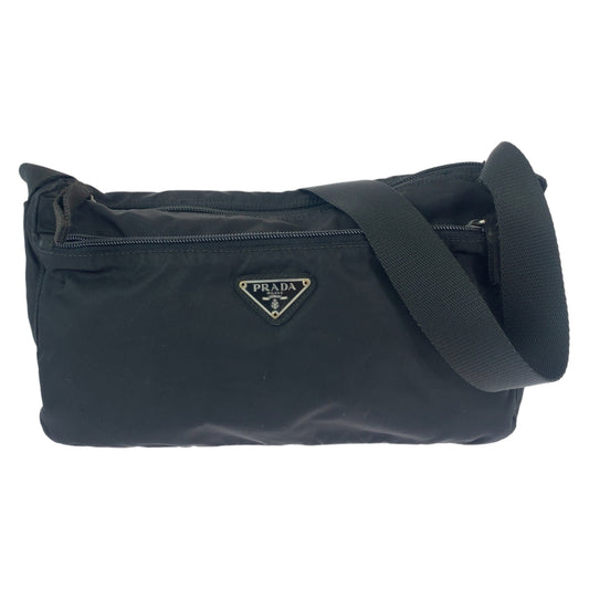 112061
PRADA プラダ テスート 三角ロゴプレート ブラック 黒 シルバー金具 ナイロン B10140 斜め掛け ショルダーバッグ ポシェット  レディース