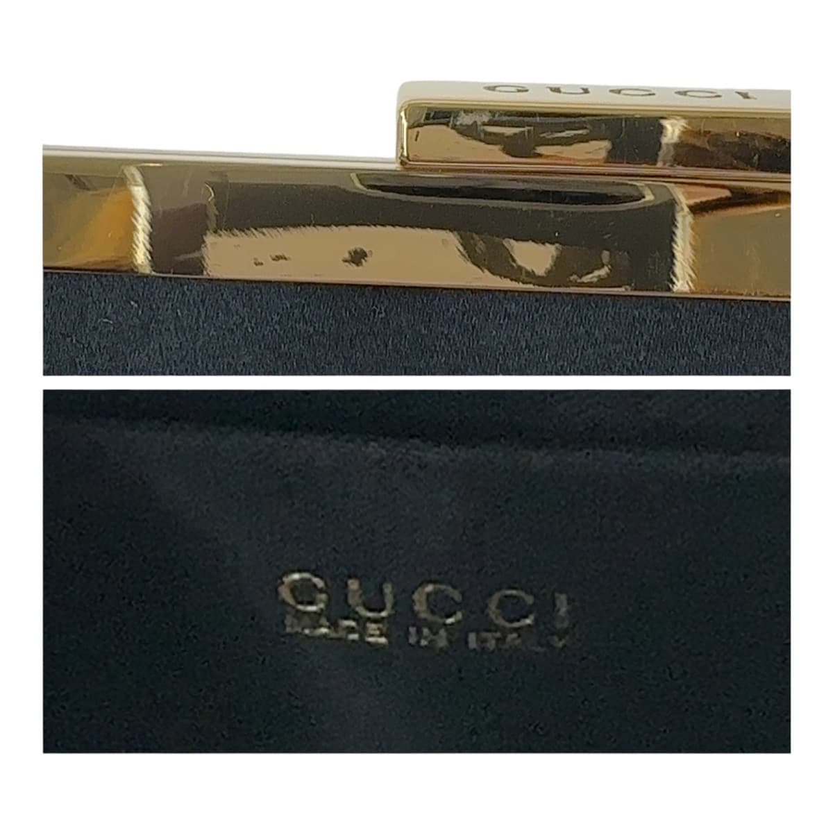 GUCCI グッチ ヴィンテージ オールドグッチ ブラック 黒 ゴールド金具 サテン ハンドバッグ アクセサリーポーチ クラッチバッグ  レディース