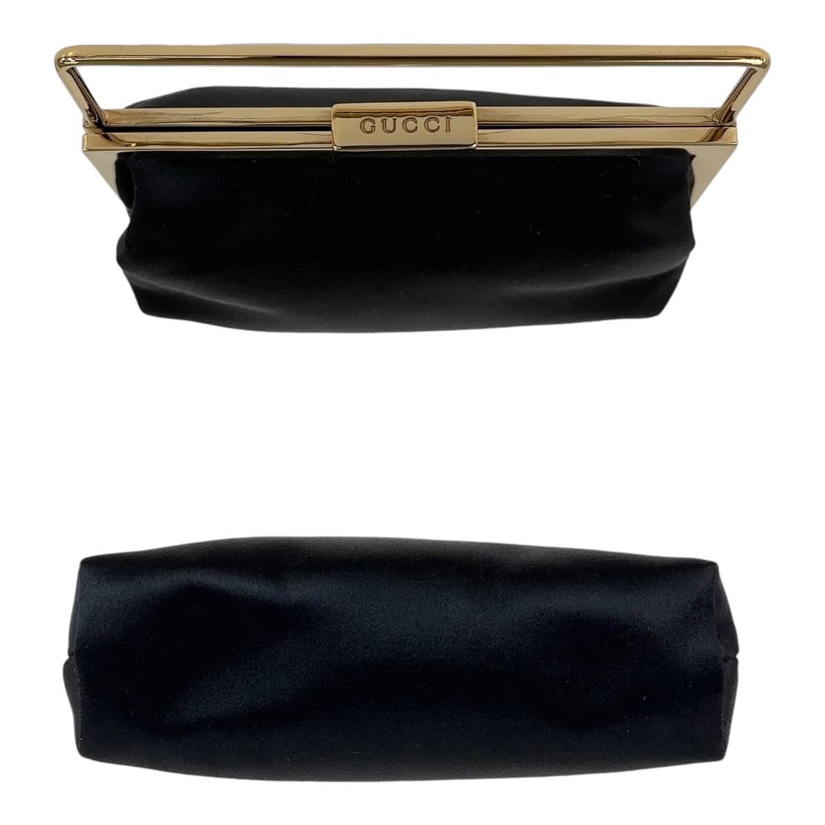 GUCCI グッチ ヴィンテージ オールドグッチ ブラック 黒 ゴールド金具 サテン ハンドバッグ アクセサリーポーチ クラッチバッグ  レディース