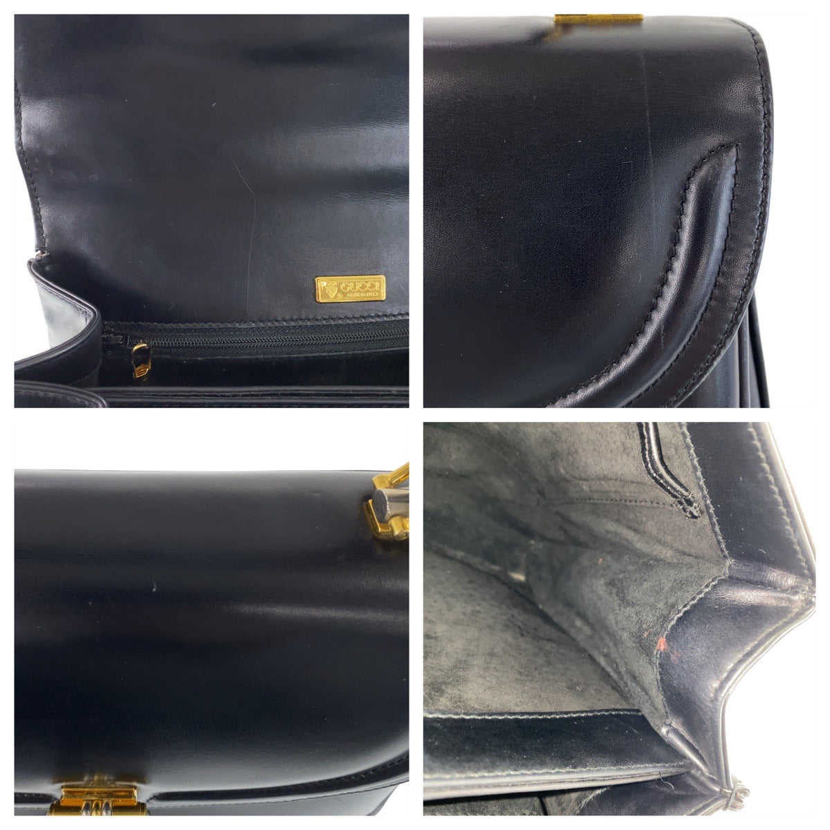 12928
GUCCI グッチ ヴィンテージ オールドグッチ ブラック 黒 ゴールド金具 レザー ハンドバッグ  レディース