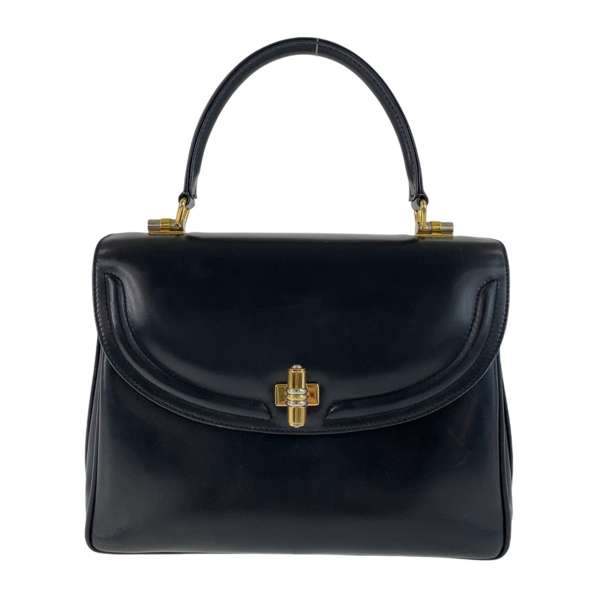 12928
GUCCI グッチ ヴィンテージ オールドグッチ ブラック 黒 ゴールド金具 レザー ハンドバッグ  レディース