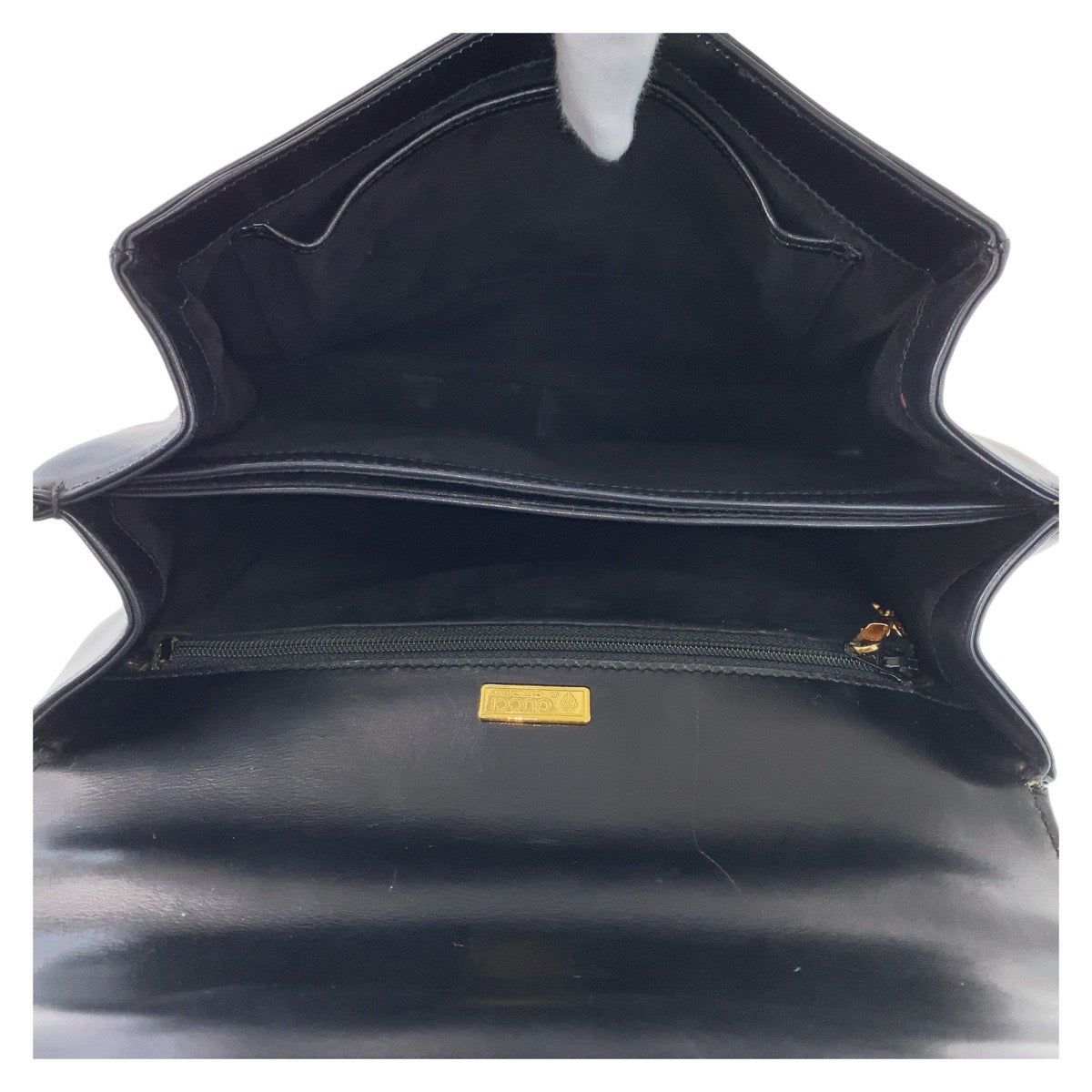 12928
GUCCI グッチ ヴィンテージ オールドグッチ ブラック 黒 ゴールド金具 レザー ハンドバッグ  レディース