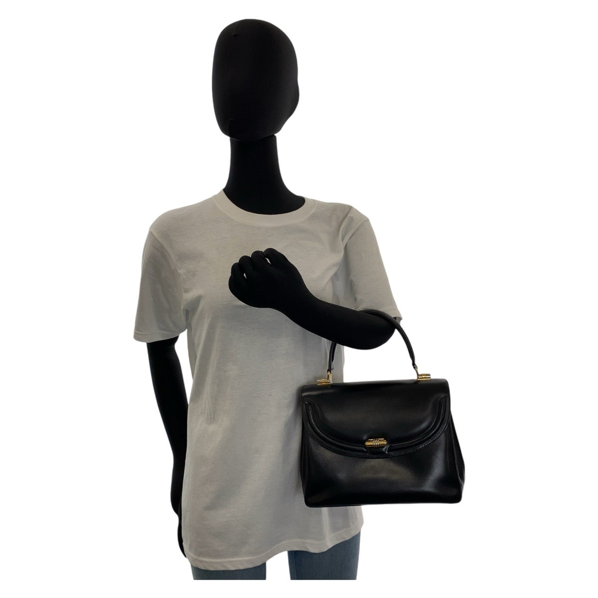 12928
GUCCI グッチ ヴィンテージ オールドグッチ ブラック 黒 ゴールド金具 レザー ハンドバッグ  レディース