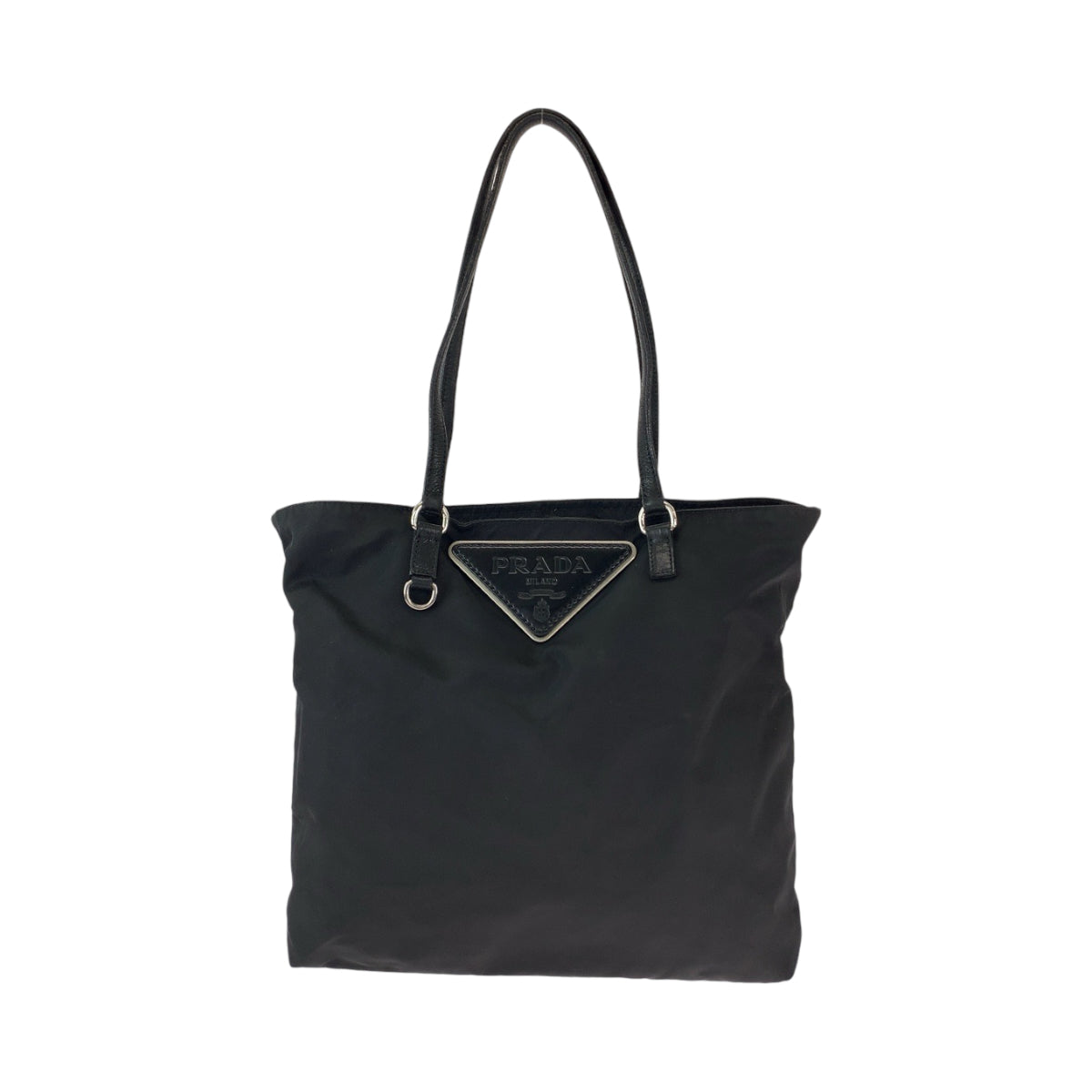 12929
PRADA プラダ テスート ビッグロゴ 三角ロゴプレート ブラック 黒 シルバー金具 ナイロン トートバッグ ショルダーバッグ  レディース