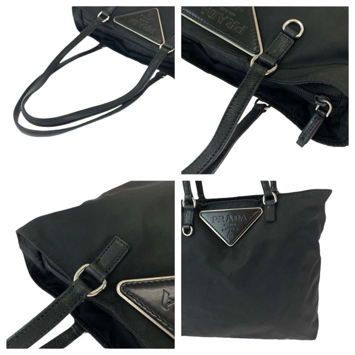 12929
PRADA プラダ テスート ビッグロゴ 三角ロゴプレート ブラック 黒 シルバー金具 ナイロン トートバッグ ショルダーバッグ  レディース