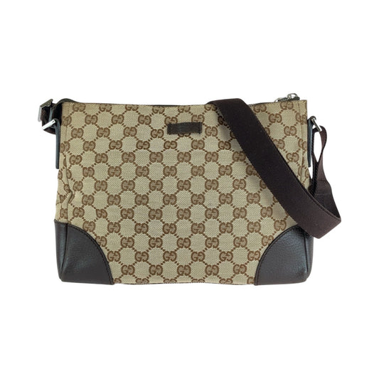 12930
GUCCI グッチ ブラウン ベージュ シルバー金具 GGキャンバス / レザー 114273 ショルダーバッグ ポシェット  レディース
