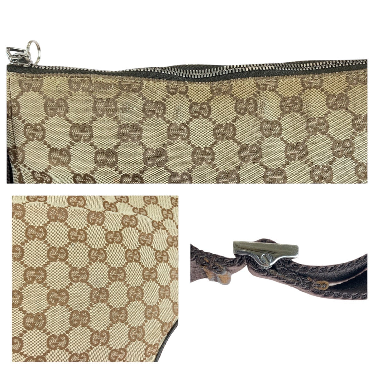 12930
GUCCI グッチ ブラウン ベージュ シルバー金具 GGキャンバス / レザー 114273 ショルダーバッグ ポシェット  レディース