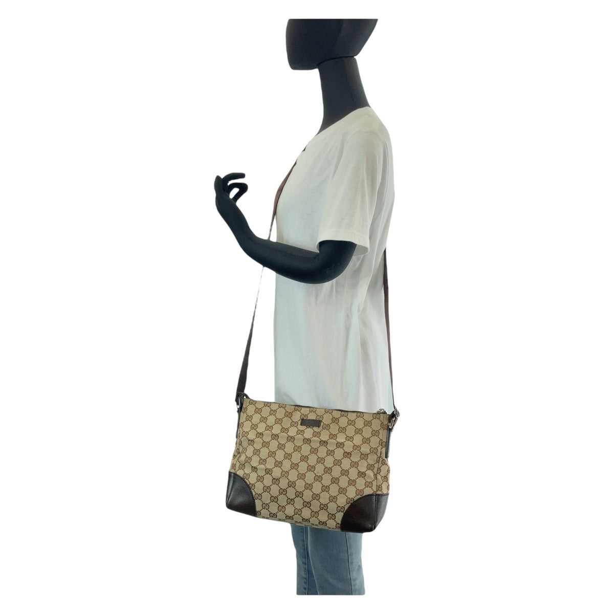 12930
GUCCI グッチ ブラウン ベージュ シルバー金具 GGキャンバス / レザー 114273 ショルダーバッグ ポシェット  レディース