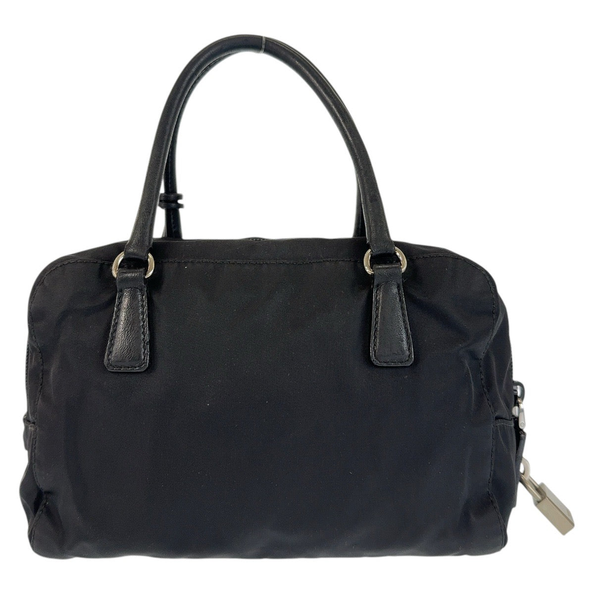 12931
PRADA プラダ テスート 三角ロゴプレート イブニングベア ビジュー ブラック 黒 シルバー金具 ナイロン / レザー トートバッグ ハンドバッグ  レディース