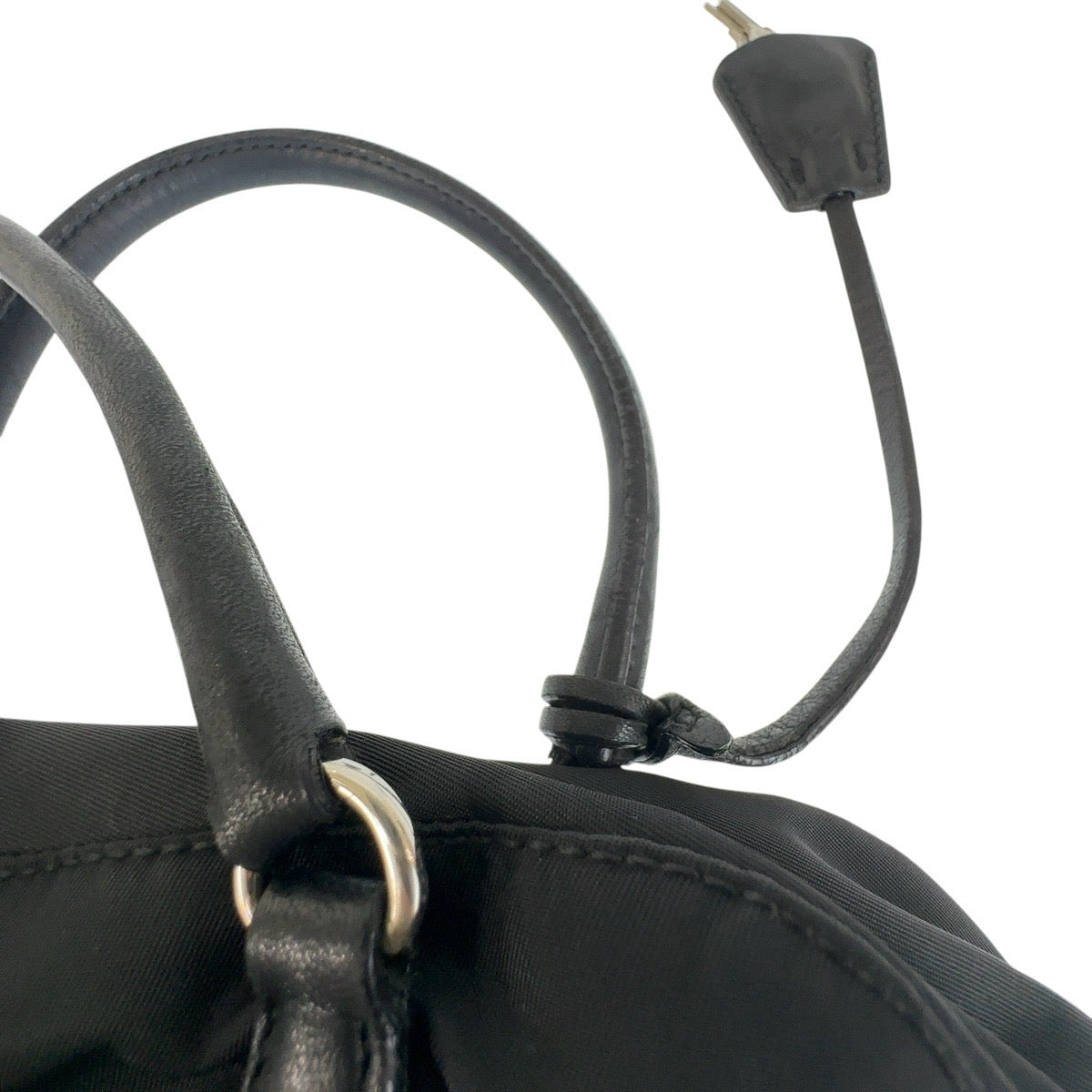 12931
PRADA プラダ テスート 三角ロゴプレート イブニングベア ビジュー ブラック 黒 シルバー金具 ナイロン / レザー トートバッグ ハンドバッグ  レディース