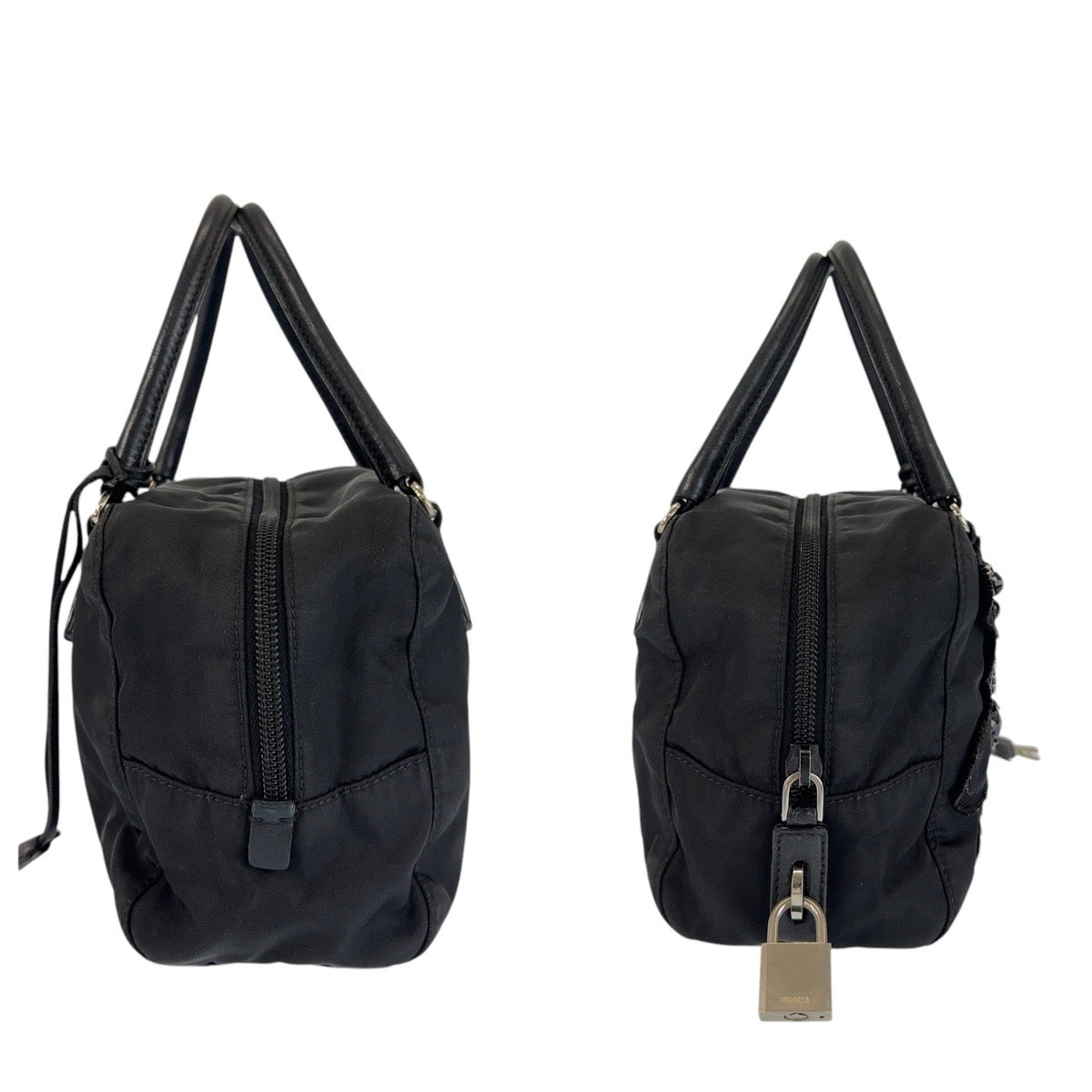 12931
PRADA プラダ テスート 三角ロゴプレート イブニングベア ビジュー ブラック 黒 シルバー金具 ナイロン / レザー トートバッグ ハンドバッグ  レディース