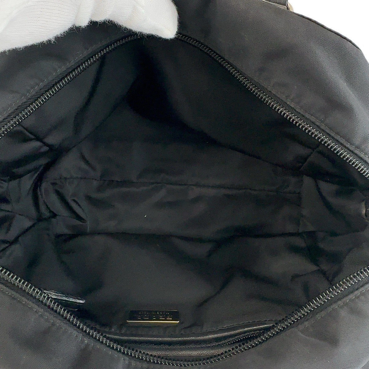 12931
PRADA プラダ テスート 三角ロゴプレート イブニングベア ビジュー ブラック 黒 シルバー金具 ナイロン / レザー トートバッグ ハンドバッグ  レディース