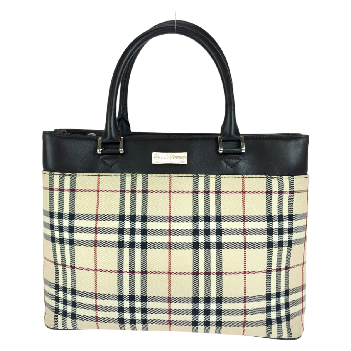 112045
BURBERRY バーバリー チェック柄 ベージュ ブラウン キャンバス / レザー トートバッグ ハンドバッグ  レディース