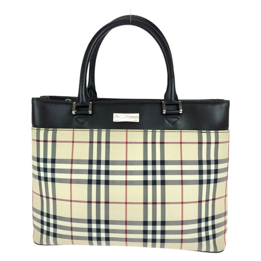 112045
BURBERRY バーバリー チェック柄 ベージュ ブラウン キャンバス / レザー トートバッグ ハンドバッグ  レディース