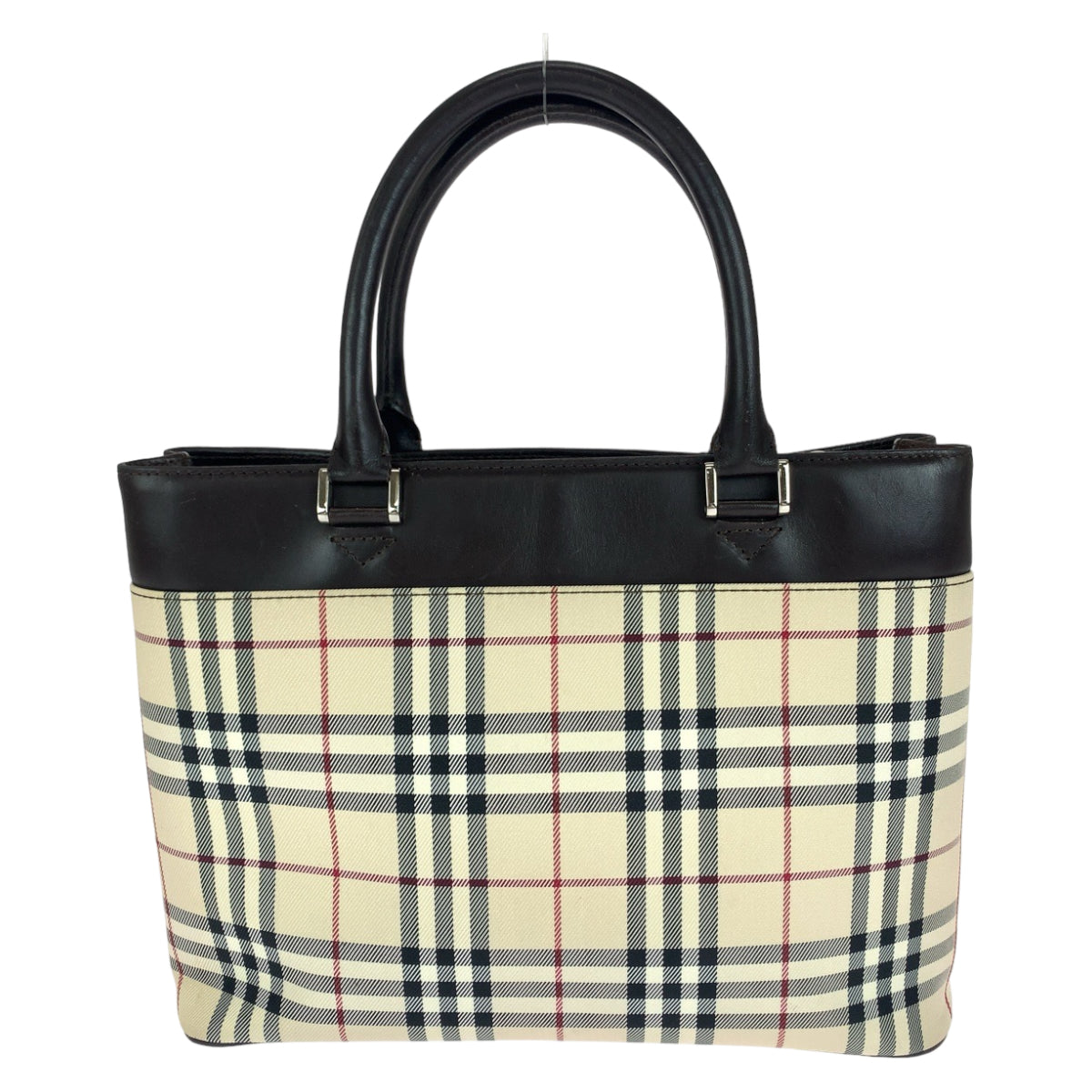 112045
BURBERRY バーバリー チェック柄 ベージュ ブラウン キャンバス / レザー トートバッグ ハンドバッグ  レディース
