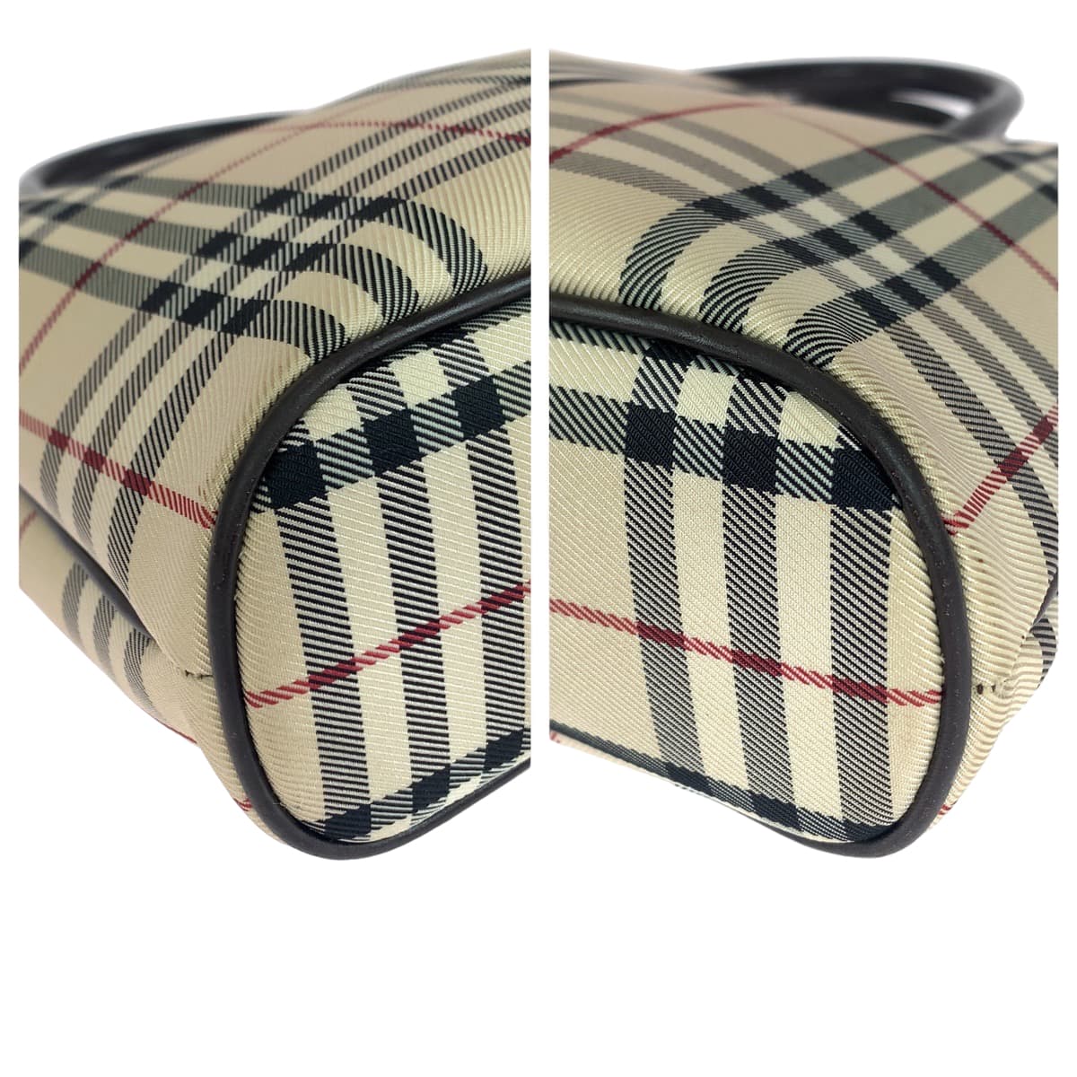 112045
BURBERRY バーバリー チェック柄 ベージュ ブラウン キャンバス / レザー トートバッグ ハンドバッグ  レディース