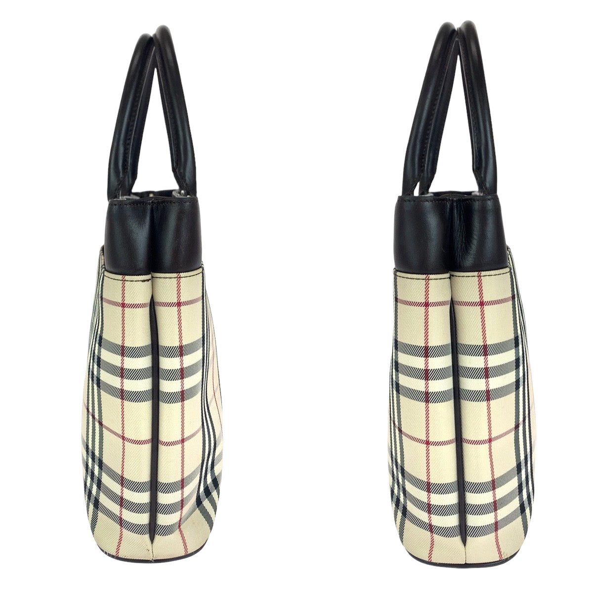 112045
BURBERRY バーバリー チェック柄 ベージュ ブラウン キャンバス / レザー トートバッグ ハンドバッグ  レディース