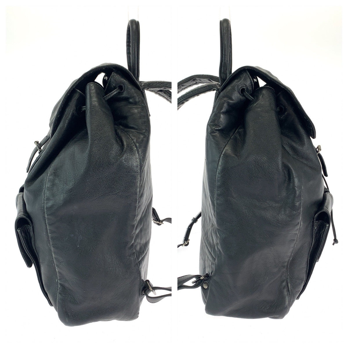 SAINT LAURENT PARIS サンローランパリ ブラック 黒 シルバー金具 レザー ヴィンテージ加工 バックパック リュック  メンズ