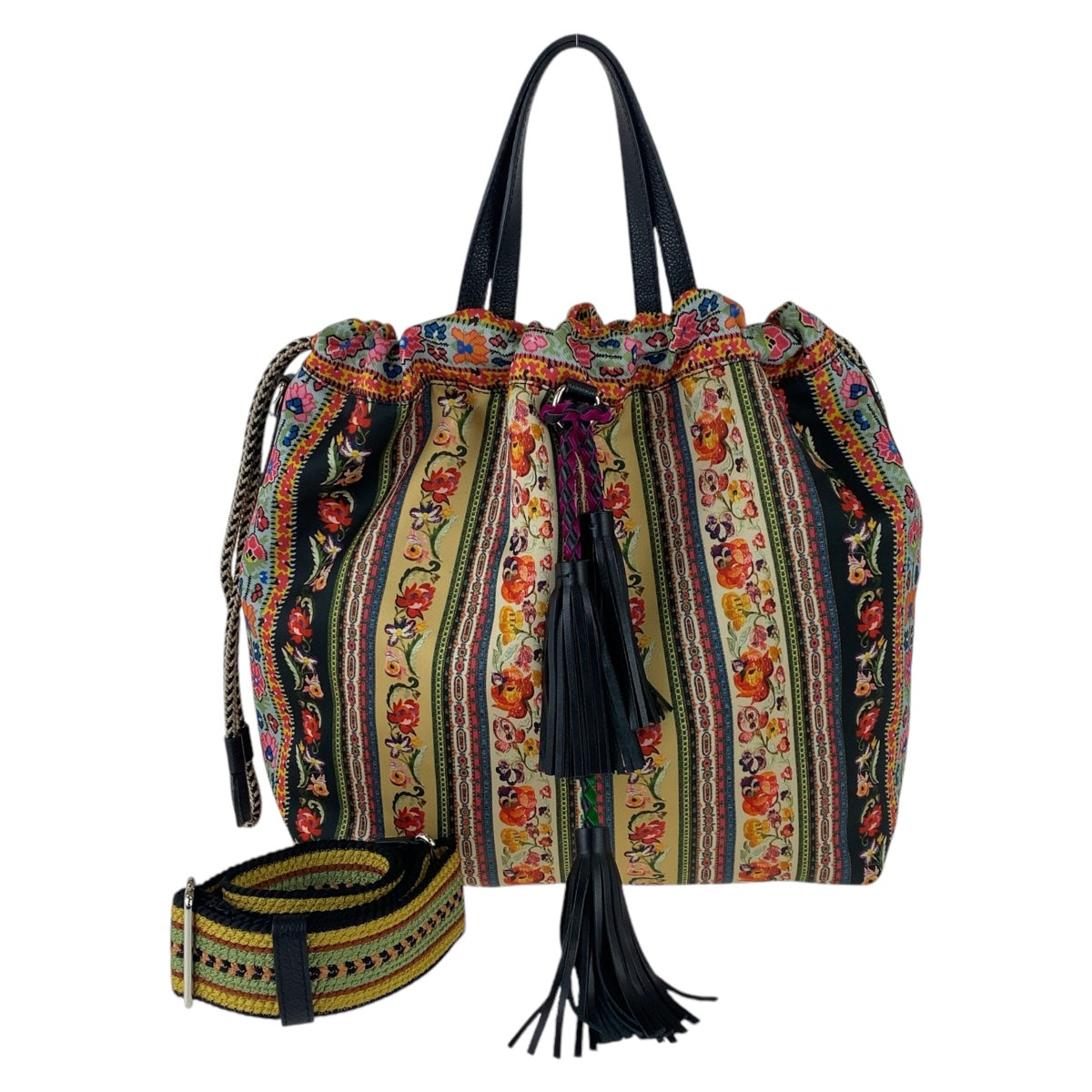 2041
ETRO エトロ フリンジ マルチカラー シルバー金具 ナイロン トートバッグショルダーバッグ 斜め掛け トートバッグ 2WAY  レディース