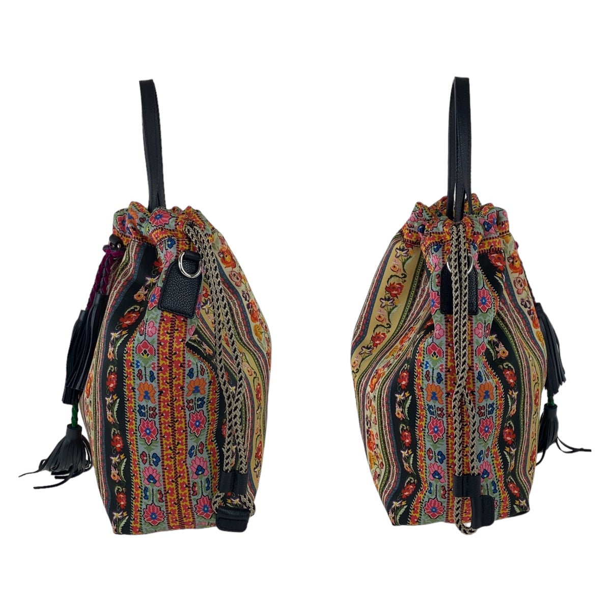 2041
ETRO エトロ フリンジ マルチカラー シルバー金具 ナイロン トートバッグショルダーバッグ 斜め掛け トートバッグ 2WAY  レディース