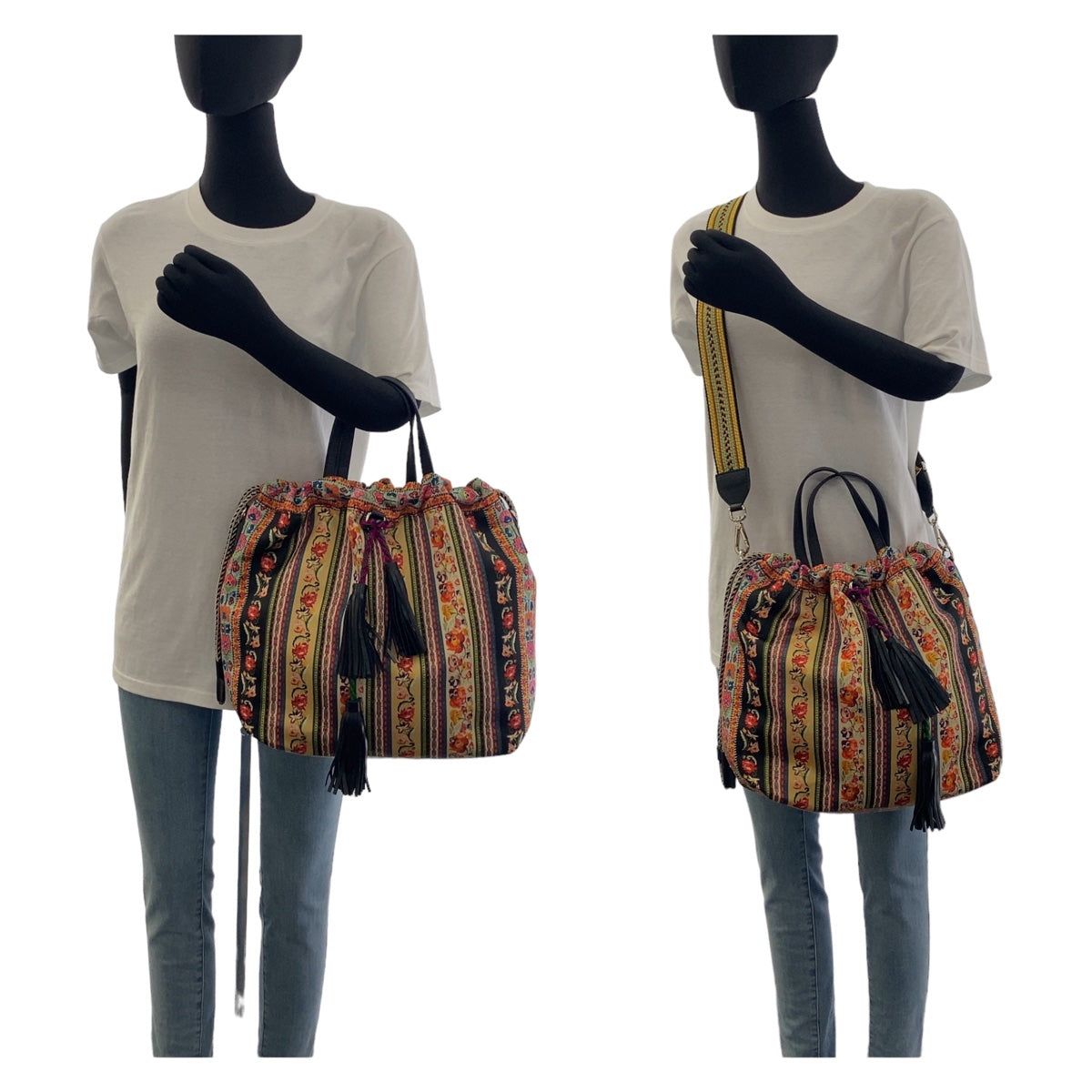 2041
ETRO エトロ フリンジ マルチカラー シルバー金具 ナイロン トートバッグショルダーバッグ 斜め掛け トートバッグ 2WAY  レディース