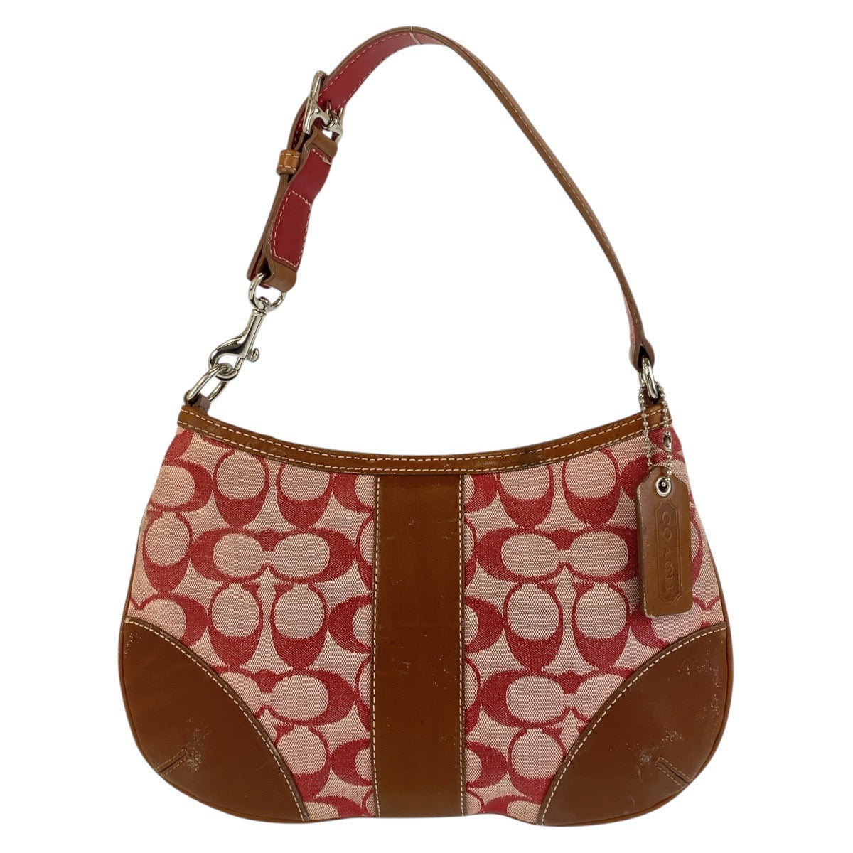 COACH コーチ シグネチャー ピンク ブラウン シルバー金具 キャンバス / レザー C2K-6034 ホーボー ショルダーバッグ  レディース