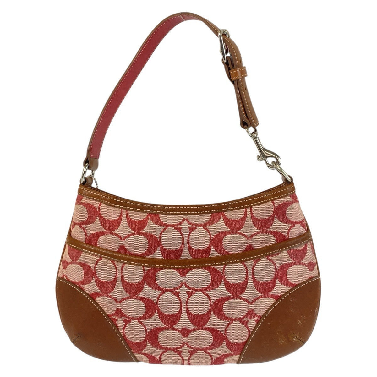 COACH コーチ シグネチャー ピンク ブラウン シルバー金具 キャンバス / レザー C2K-6034 ホーボー ショルダーバッグ  レディース