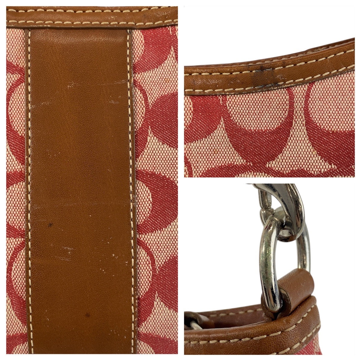 COACH コーチ シグネチャー ピンク ブラウン シルバー金具 キャンバス / レザー C2K-6034 ホーボー ショルダーバッグ  レディース