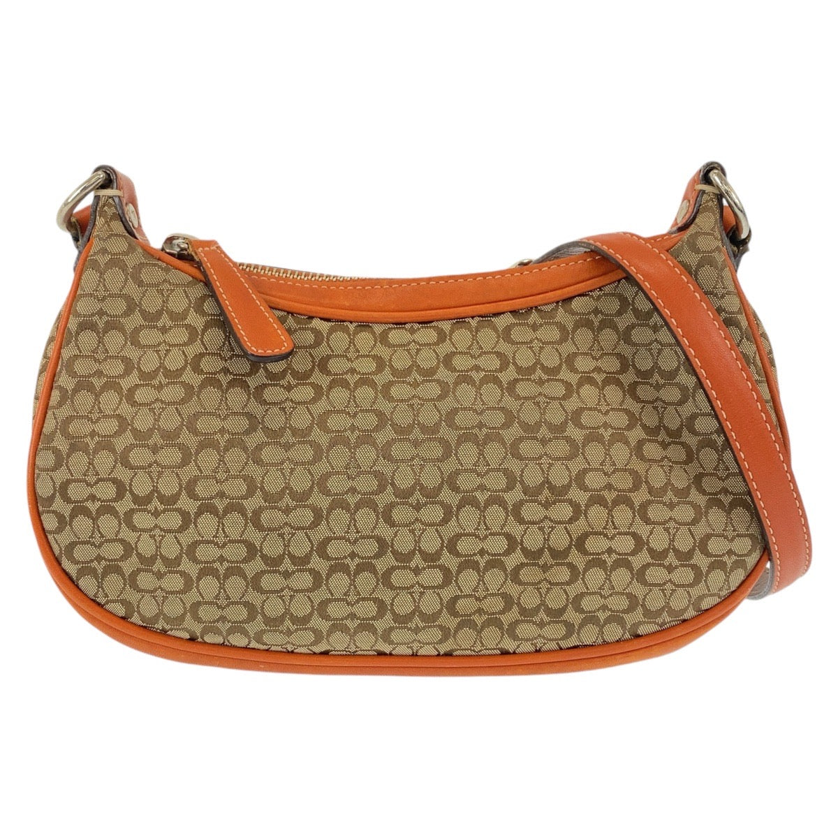 12040
COACH コーチ シグネチャー ベージュ オレンジ シルバー金具 キャンバス / レザー 斜め掛け ショルダーバッグ ポシェット  レディース