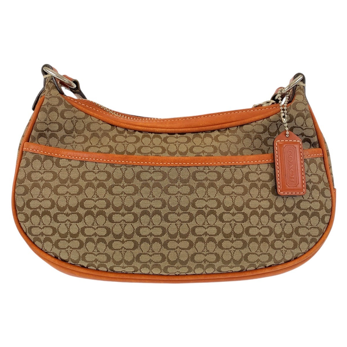 12040
COACH コーチ シグネチャー ベージュ オレンジ シルバー金具 キャンバス / レザー 斜め掛け ショルダーバッグ ポシェット  レディース