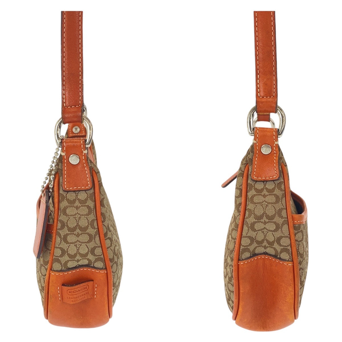 12040
COACH コーチ シグネチャー ベージュ オレンジ シルバー金具 キャンバス / レザー 斜め掛け ショルダーバッグ ポシェット  レディース