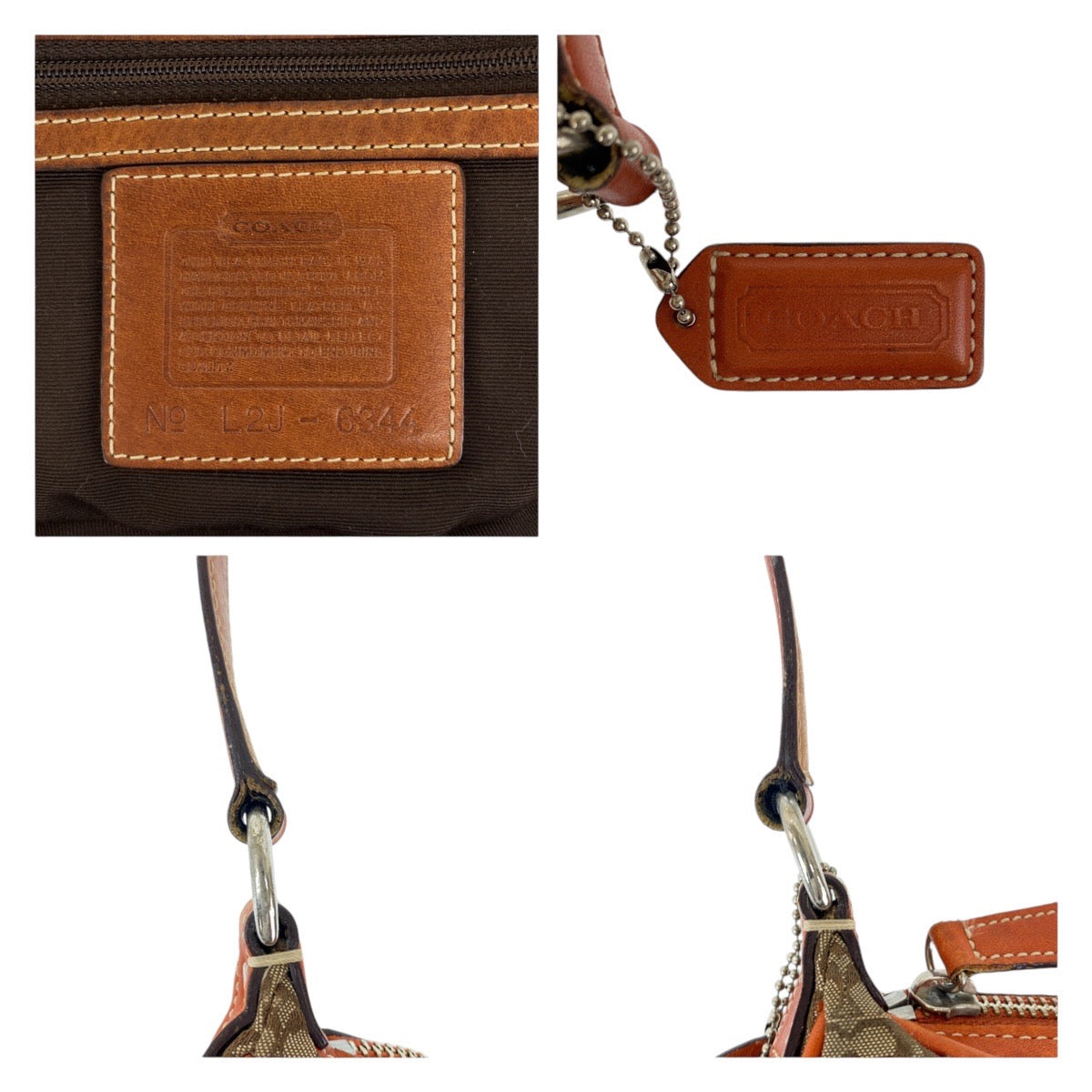 12040
COACH コーチ シグネチャー ベージュ オレンジ シルバー金具 キャンバス / レザー 斜め掛け ショルダーバッグ ポシェット  レディース