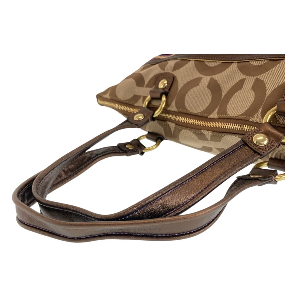 12003
 COACH Op Art Beige Purple Gold Hardware Canvas Tote Bag Shoulder Bag Women's