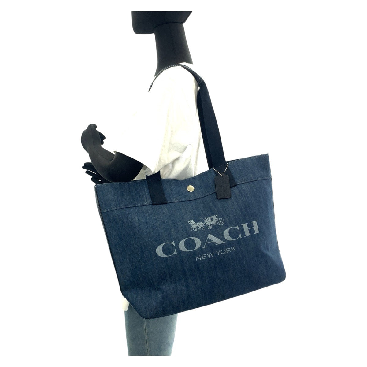 COACH コーチ ホースアンドキャリッジ デニム ブルー シルバー金具 キャンバス F67415 トートバッグ ハンドバッグ  レディース