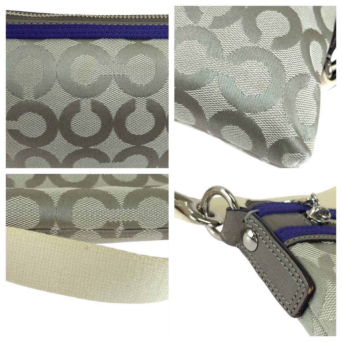 11997
COACH コーチ シグネチャー ポピー グレー ブルー シルバー金具 キャンバス / レザー ショルダーバッグ ポシェット 斜め掛け可能  レディース